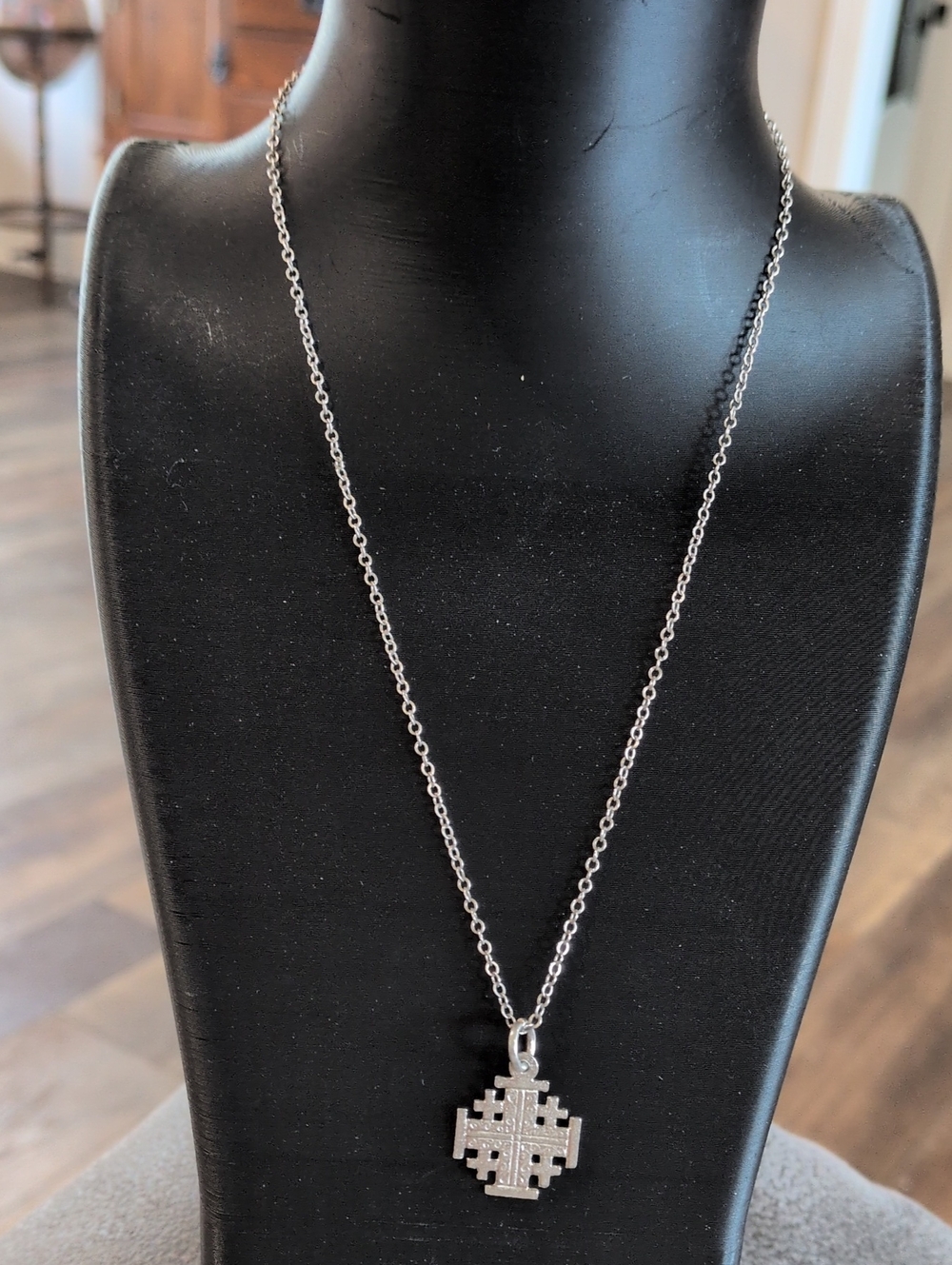 Vintage Sterling Silver Jerusalem Cross Pendant Necklace 925 Holy Land